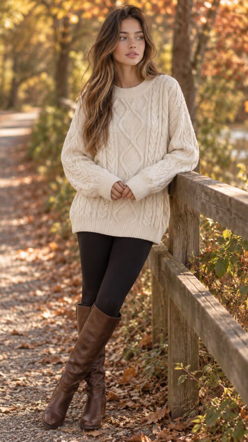 white sweater Aelfric Eden Oversized Cable Knit Long Sleeve Sweater